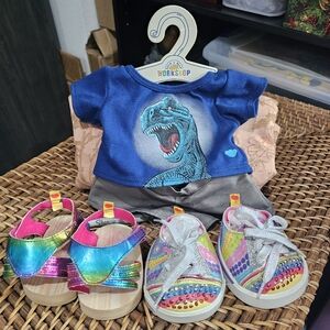 Build-A-Bear Lot T-Rex Dinosaur 🦕 Outfit NWT & Sneakers & Sandals L👀K